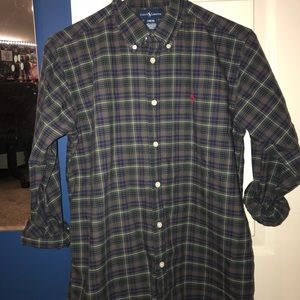 plaid polo button down